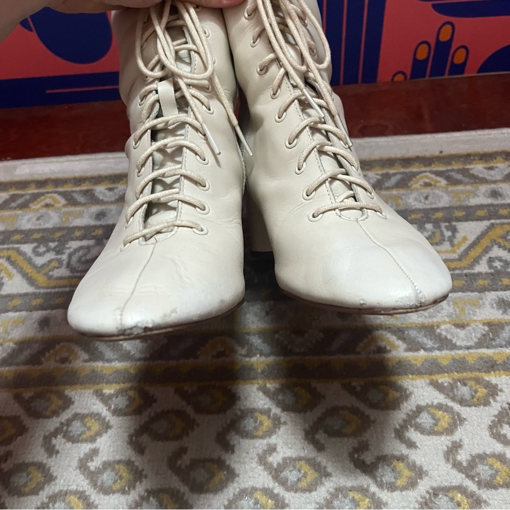 Zara Cream Lace-Up Ankle Booties - Picture 6 of 10